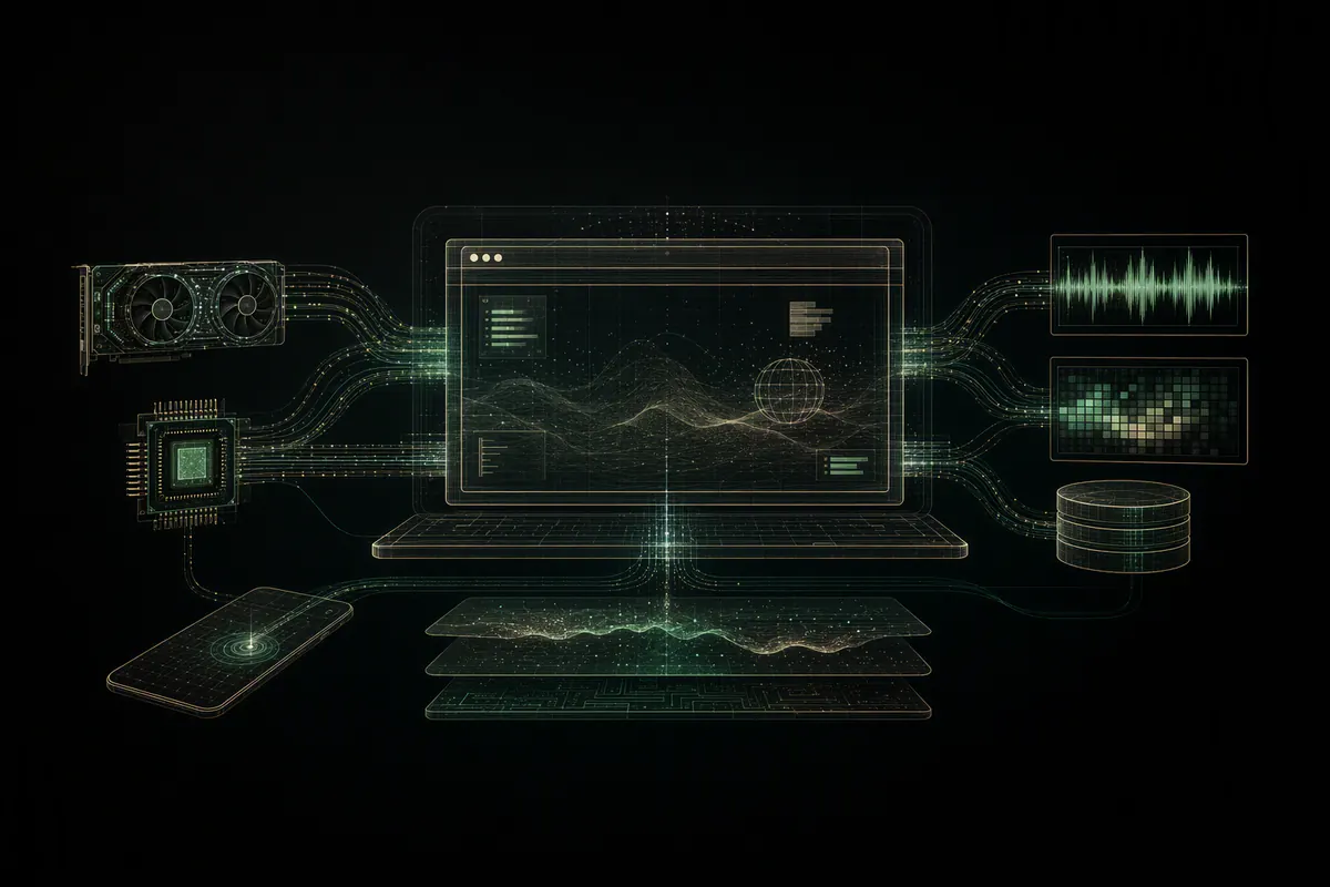 A browser runtime audit linking graphics, audio, CPU, operating system, storage, and automation signals.
